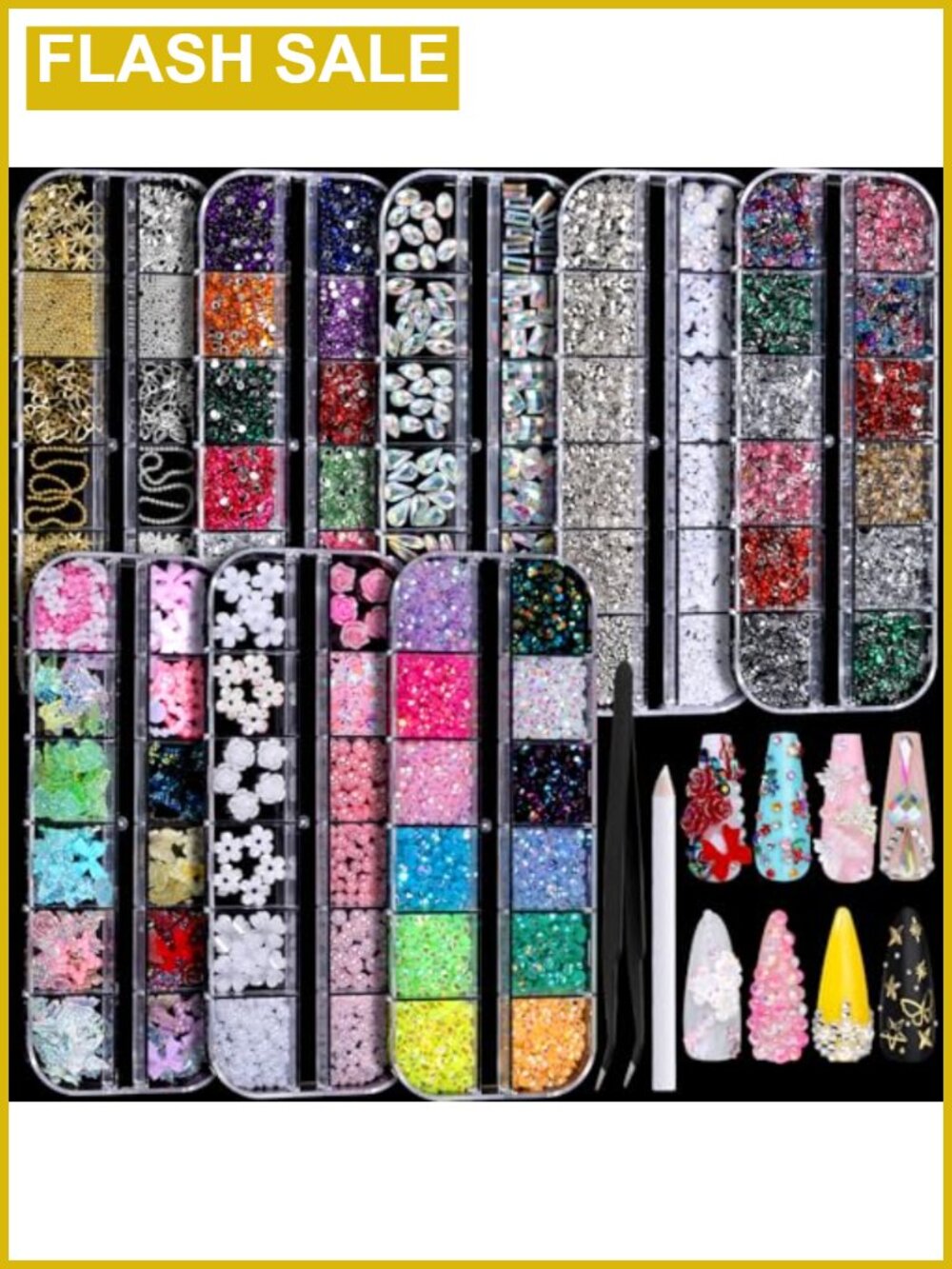 Nail Charms Kit with 8 Boxes of Nail Gems, Rhinestones, Pearls, Studs & Tools